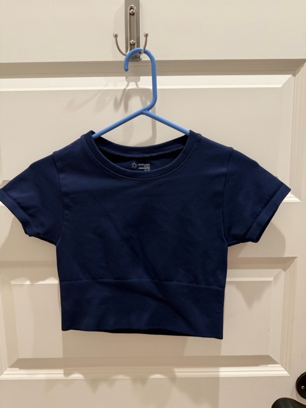 aerie Navy Short Sleeve Crop Tee
